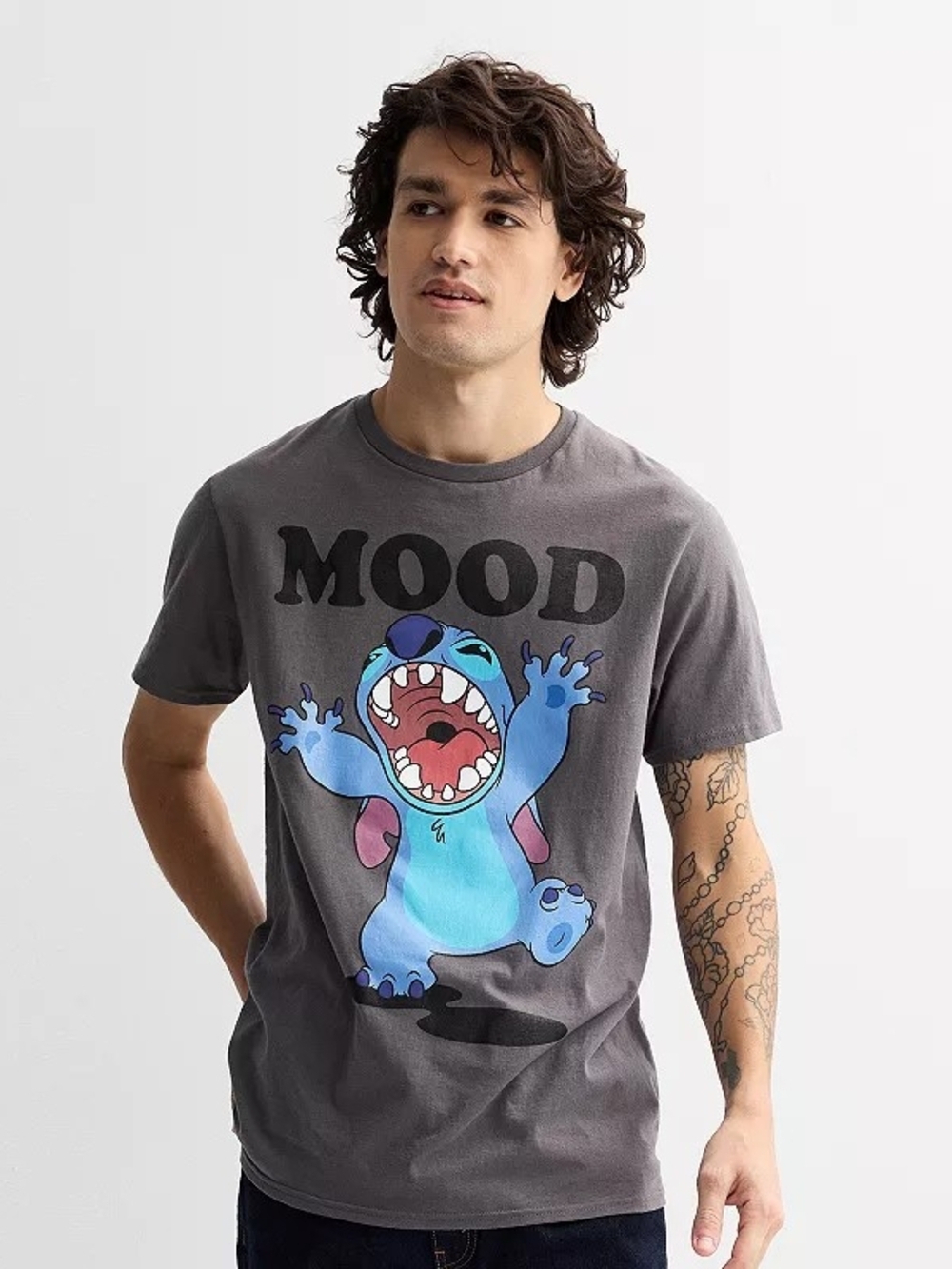 Disney Lilo & Stitch Men's Charcoal Gray Mood Graphic Tee Size Small NWT